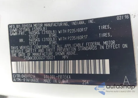 2016 Toyota Sienna Le 8 Passenger из США, поврежденный, VIN 5TDKK3DC6GS710021